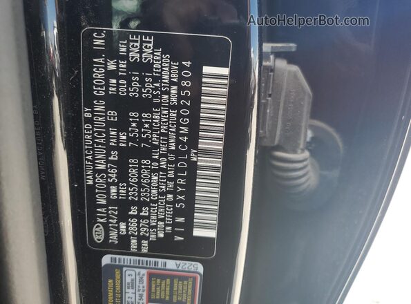 5XYRLDLC4MG025804 2021 KIA SORENTO Black Vista de la etiqueta del VIN