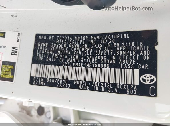 5YFEPMAE1MP180006 2021 TOYOTA LL White Vista del compartimento del motor