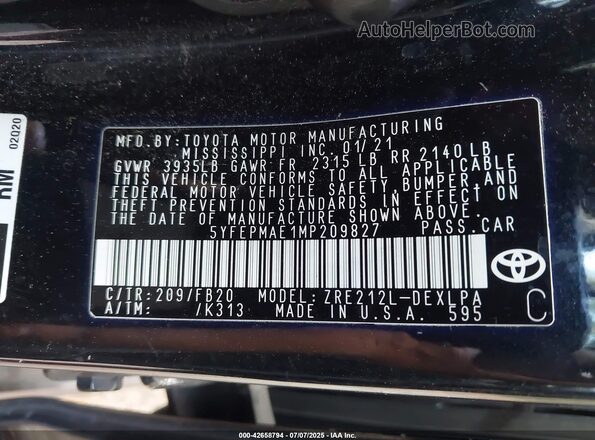 5YFEPMAE1MP209827 2021 TOYOTA LL Black Widok komory silnika