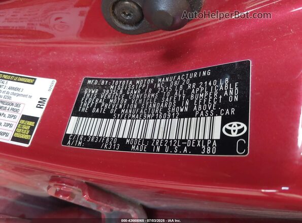 5YFEPMAE9MP160912 2021 TOYOTA LL Red Engine compartment view