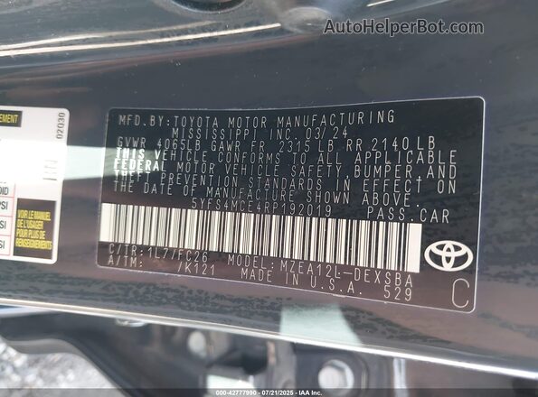 5YFS4MCE4RP192019 2024 TOYOTA LL Gray ძრავის განყოფილების ხედი