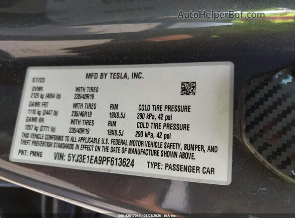 5YJ3E1EA9PF613624 2023 TESLA MODEL 3 Gray 