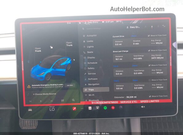 5YJ3E1EB3MF879600 2021 TESLA MODEL 3 Серый Вид задних сидений