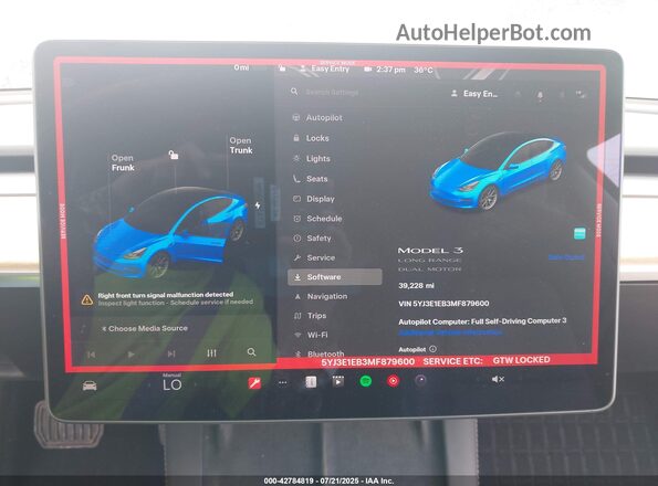 5YJ3E1EB3MF879600 2021 TESLA MODEL 3 Серый 