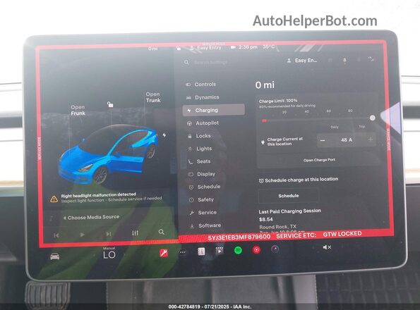 5YJ3E1EB3MF879600 2021 TESLA MODEL 3 Серый 