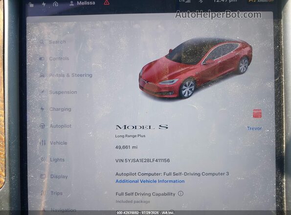 5YJSA1E28LF411156 2020 TESLA MODEL S Red Widok tylnych siedzeń