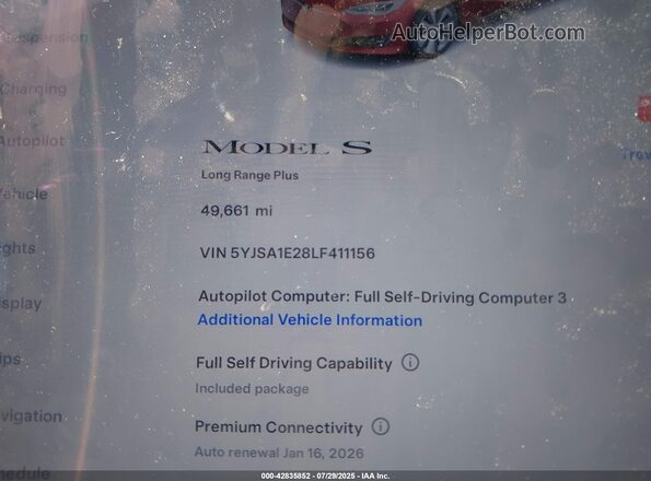 5YJSA1E28LF411156 2020 TESLA MODEL S Red 