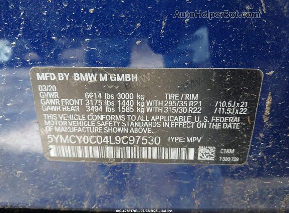 5YMCY0C04L9C97530 2020 BMW X6 M Blue ძრავის განყოფილების ხედი