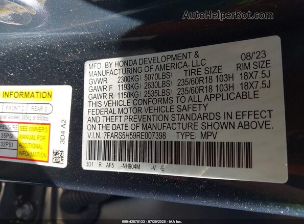 7FARS5H59RE007398 2024 HONDA CR-V HYBRID Серый 