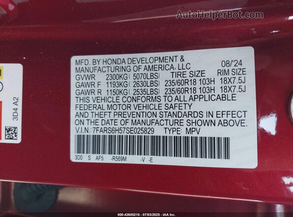 7FARS6H57SE025829 2025 HONDA CR-V HYBRID Красный 