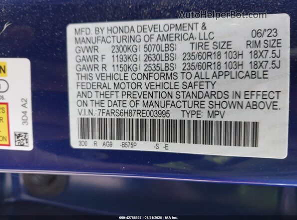 7FARS6H87RE003995 2024 HONDA CR-V HYBRID Синий 