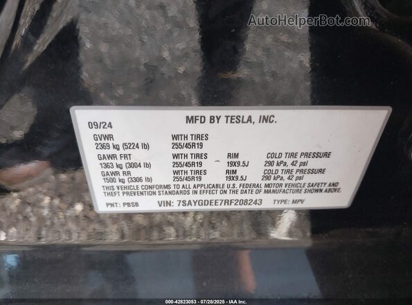 7SAYGDEE7RF208243 2024 TESLA MODEL Y Black 