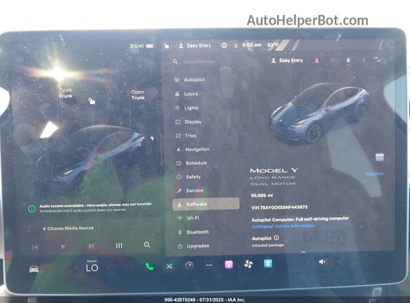 7SAYGDEE9NF443673 2022 TESLA MODEL Y Blue 