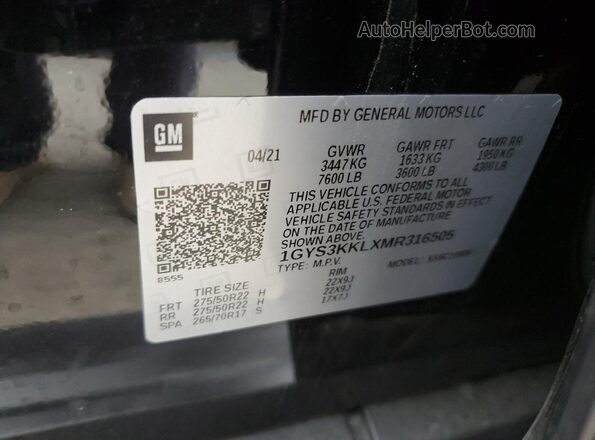 1GYS3KKLXMR316505 2021 CADILLAC ESCALADE Black 