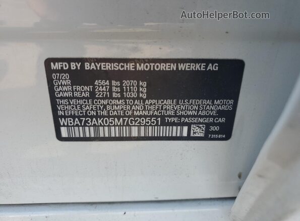 WBA73AK05M7G29551 2021 BMW 7 SERIES White VIN կոդի պիտակի տեսք