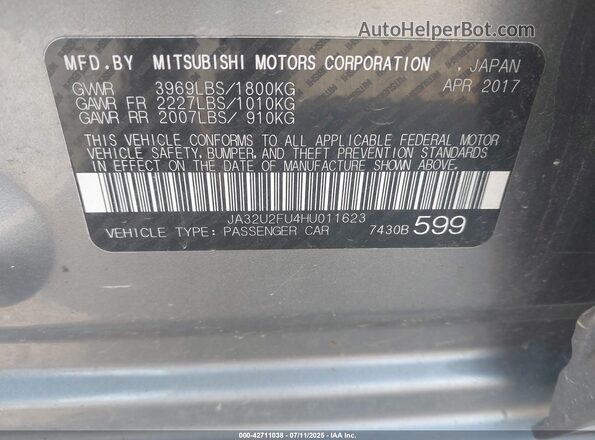 JA32U2FU4HU011623 2017 MITSUBISHI LANCER Серый 