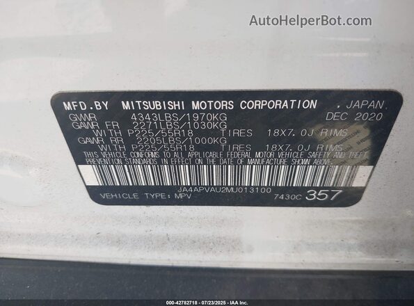 JA4APVAU2MU013100 2021 MITSUBISHI OUTLANDER SPORT White 