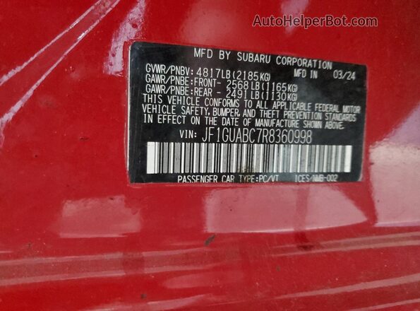 JF1GUABC7R8360998 2024 SUBARU IMPREZA Red 