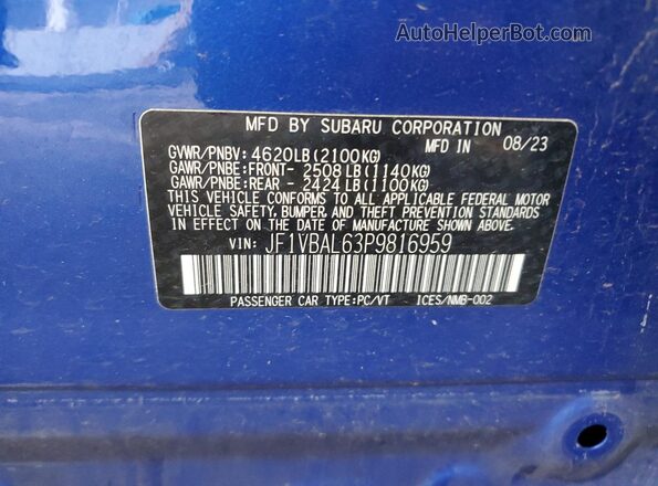 JF1VBAL63P9816959 2023 SUBARU WRX Blue 
