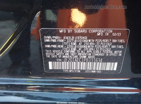 JF2GTAEC1P8331634 2023 SUBARU CROSSTREK Black 