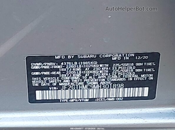 JF2GTHMC9MH301898 2021 SUBARU CROSSTREK Silver 