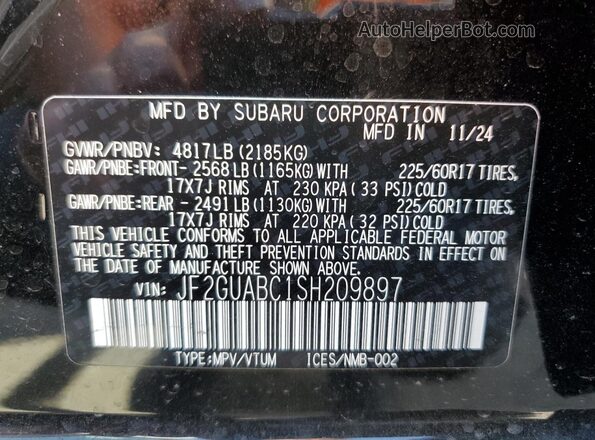 JF2GUABC1SH209897 2025 SUBARU CROSSTREK Black 