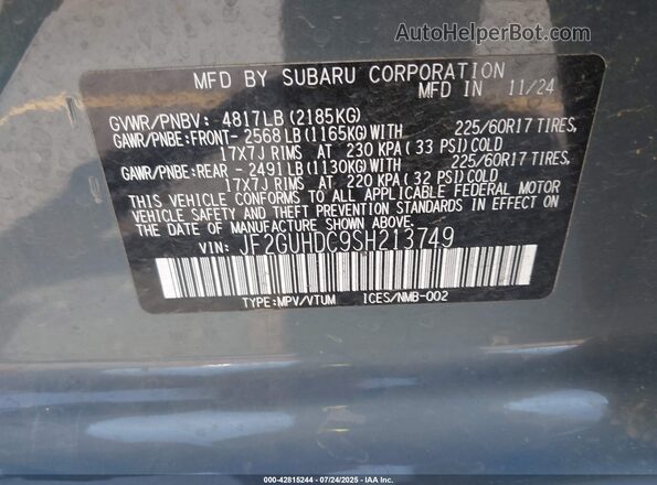 JF2GUHDC9SH213749 2025 SUBARU CROSSTREK Gray Engine compartment view