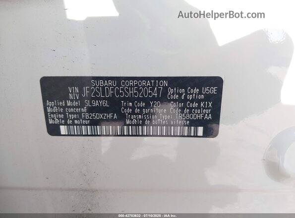 JF2SLDFC5SH520547 2025 SUBARU FORESTER White Vista del compartimento del motor