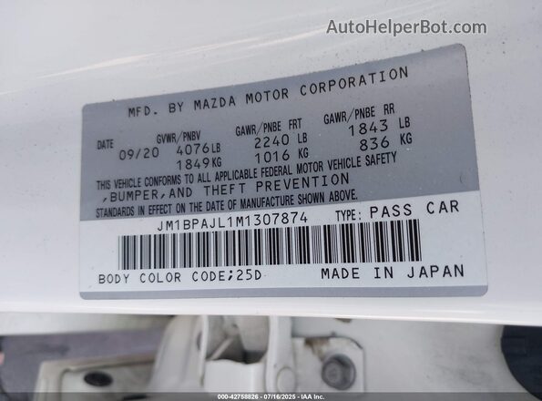 JM1BPAJL1M1307874 2021 MAZDA 3 White ძრავის განყოფილების ხედი
