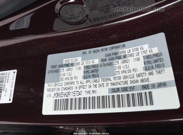 JM3KKEHA2R1157041 2024 MAZDA CX-90 PHEV Burgundy Engine compartment view