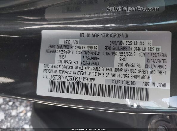JM3TCBCY7N0600630 2022 MAZDA CX-9 Gray Widok komory silnika
