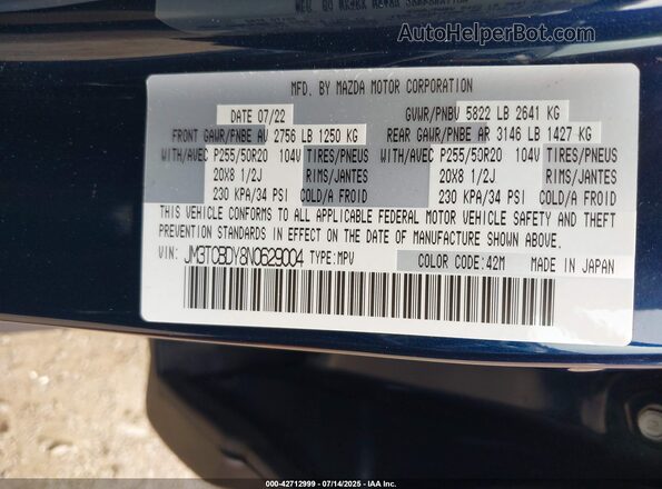 JM3TCBDY8N0629004 2022 MAZDA CX-9 Dark Blue ძრავის განყოფილების ხედი