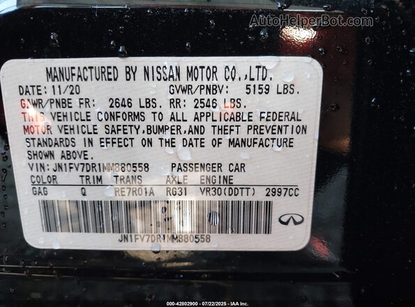 JN1FV7DR1MM880558 2021 INFINITI Q50 Black ძრავის განყოფილების ხედი