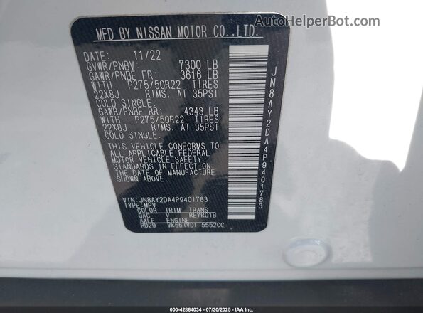 JN8AY2DA4P9401783 2023 NISSAN ARMADA White 