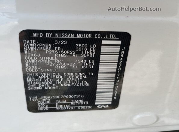 JN8AZ2BE7P9307318 2023 INFINITI QX80 White Панорамний вид салону 360°