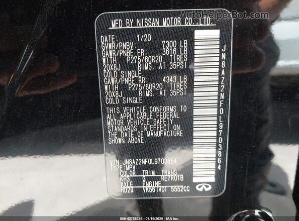 JN8AZ2NF0L9703864 2020 INFINITI QX80 Black Շարժիչի բաժամունքի տեսք