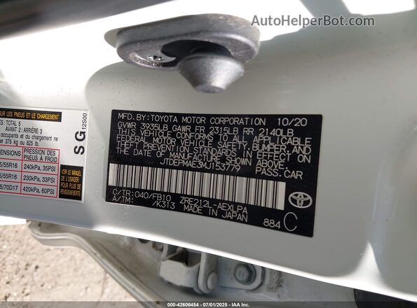 JTDEPMAE3MJ153779 2021 TOYOTA LL White ძრავის განყოფილების ხედი