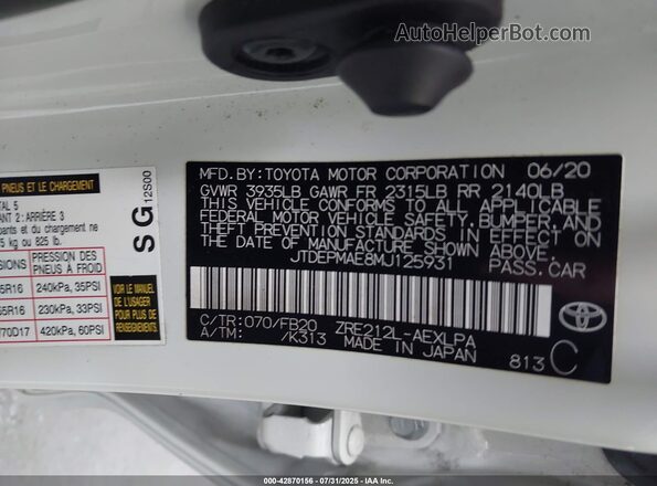 JTDEPMAE8MJ125931 2021 TOYOTA LL White Widok komory silnika