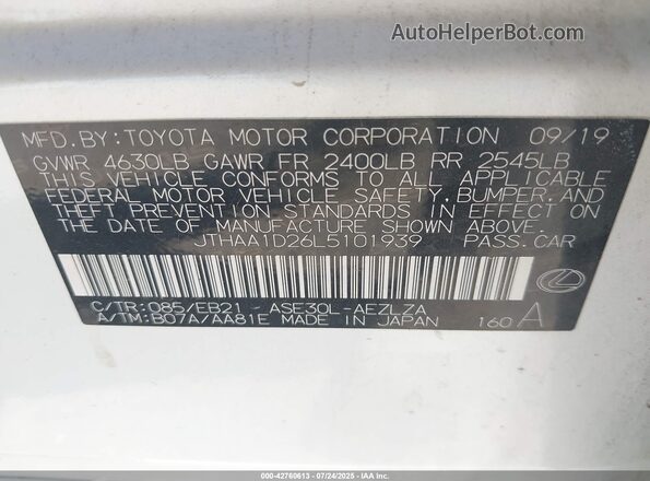 JTHAA1D26L5101939 2020 LEXUS IS 300 White Вид підкапотного простору