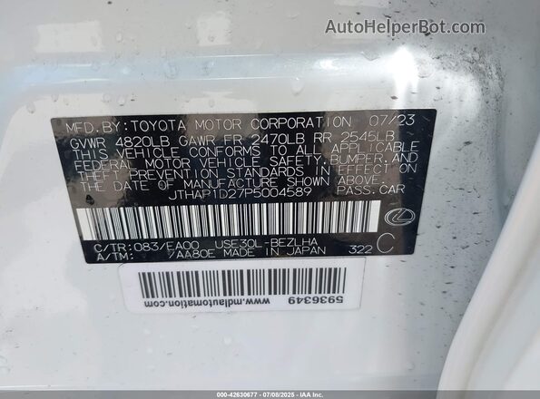 JTHAP1D27P5004589 2023 LEXUS IS 500 White 