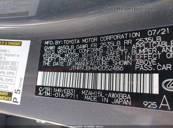 JTHR9JBH4M2052486 2021 LEXUS UX 250H Gray Engine compartment view