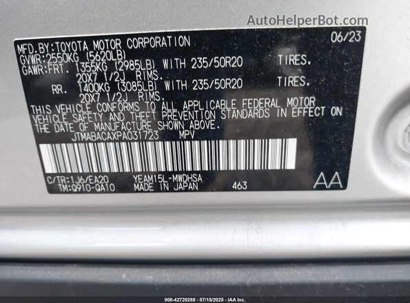JTMABACAXPA031723 2023 TOYOTA LIMITED Silver ძრავის განყოფილების ხედი