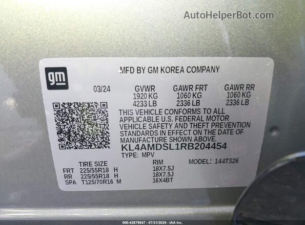 KL4AMDSL1RB204454 2024 BUICK ENCORE Серый 