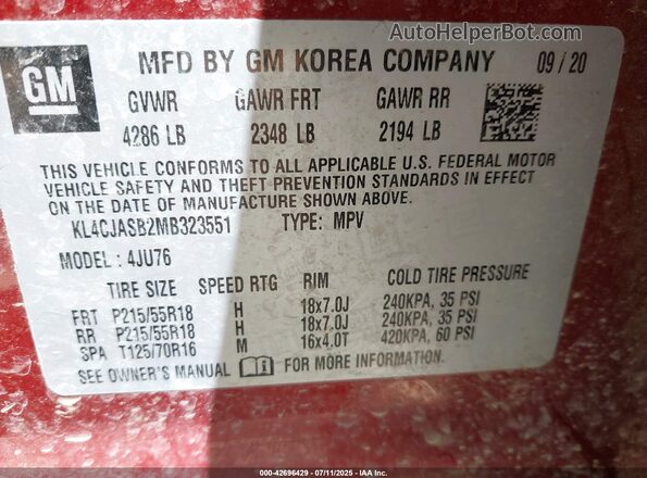 KL4CJASB2MB323551 2021 BUICK ENCORE Burgundy Շարժիչի բաժամունքի տեսք