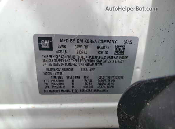 KL4MMFSL1PB007368 2023 BUICK ENCORE White Вид наклейки з VIN-кодом