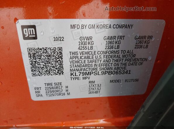 KL79MPSL9PB065341 2023 CHEVROLET TRAILBLAZER Orange Widok komory silnika
