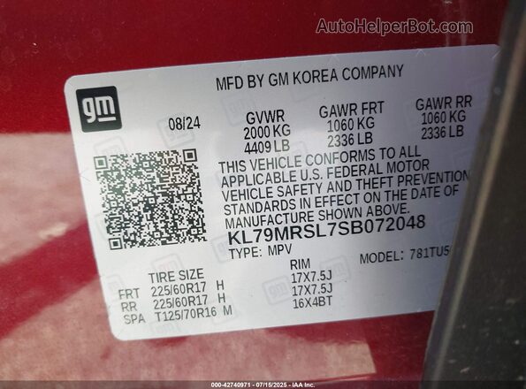 KL79MRSL7SB072048 2025 CHEVROLET TRAILBLAZER Red 