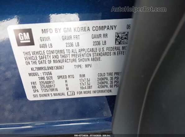 KL79MRSL8NB136067 2022 CHEVROLET TRAILBLAZER Navy 