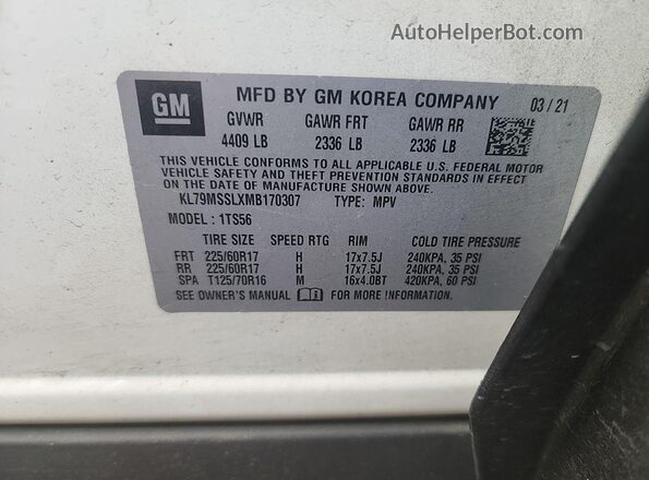 KL79MSSLXMB170307 2021 CHEVROLET TRAILBLAZER  