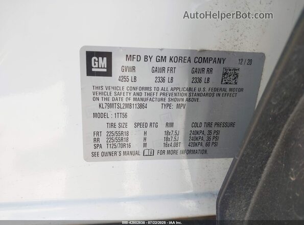KL79MTSL2MB113864 2021 CHEVROLET TRAILBLAZER White Շարժիչի բաժամունքի տեսք